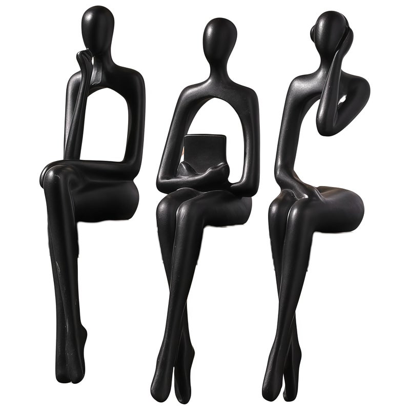 XINXUAN Black Statue Home Decor - Modern Bookshelf & Desk Decor - 3 Piece Set - Image 1